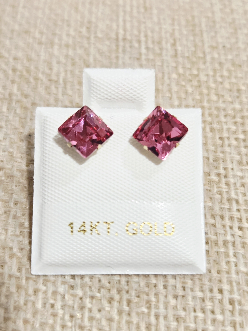 14KT Gold Pink Square Stud Earrings